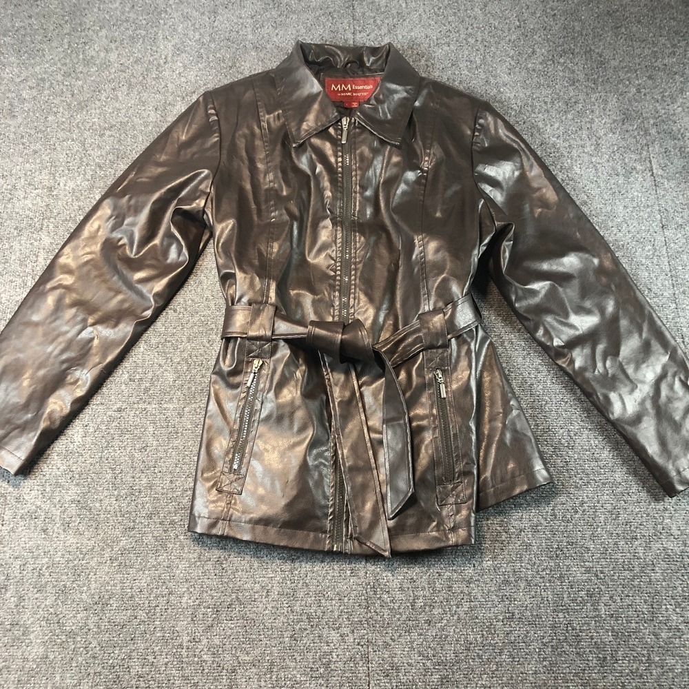 MM Essentials Marc Mattis Brown Faux Leather Belted Zip‎ Jacket L